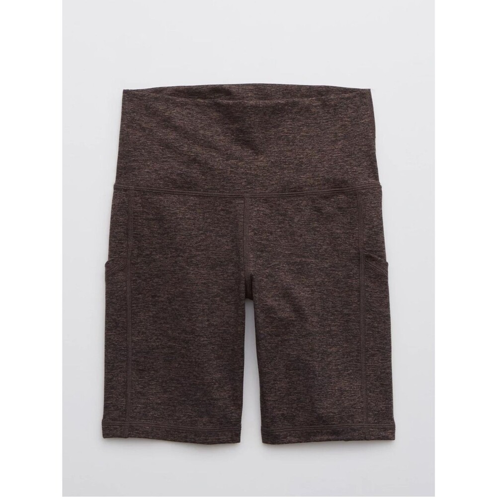 Offline by Aerie The Hugger High-Waist Athletic Bike Shorts Brown Heather pocket